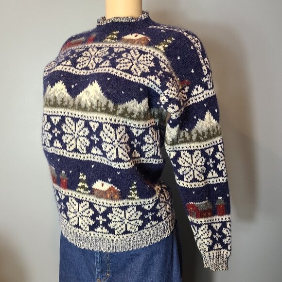 Vtg Woolrich Sweater Womens Medium Fair Isle Cottage Farm Wool Handframed 90s - Picture 7 of 11